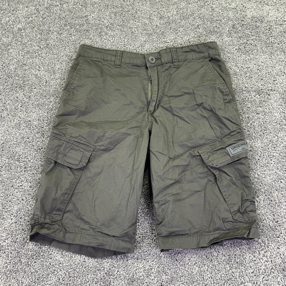 UNIONBAY Cargo Shorts Mens 32 Green Gray Cotton Canvas Stretch Pockets Outdoor
